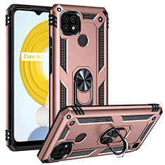 Custodia Silicone e Plastica Opaca Cover con Magnetico Anello Supporto MQ2 per Realme C21 Oro Rosa