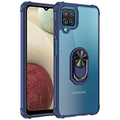 Custodia Silicone e Plastica Opaca Cover con Magnetico Anello Supporto MQ2 per Samsung Galaxy A12 Blu