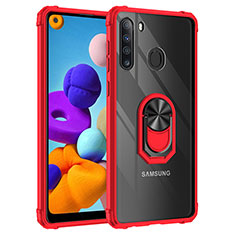 Custodia Silicone e Plastica Opaca Cover con Magnetico Anello Supporto MQ2 per Samsung Galaxy A21 Rosso