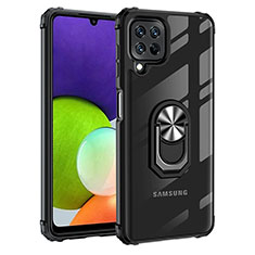 Custodia Silicone e Plastica Opaca Cover con Magnetico Anello Supporto MQ2 per Samsung Galaxy A22 4G Argento e Nero