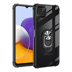 Custodia Silicone e Plastica Opaca Cover con Magnetico Anello Supporto MQ2 per Samsung Galaxy A22 5G Argento e Nero