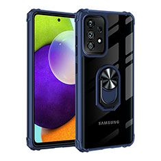Custodia Silicone e Plastica Opaca Cover con Magnetico Anello Supporto MQ2 per Samsung Galaxy A52 4G Blu