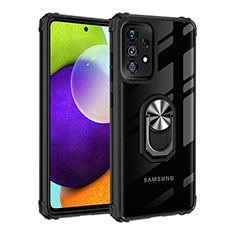 Custodia Silicone e Plastica Opaca Cover con Magnetico Anello Supporto MQ2 per Samsung Galaxy A72 4G Argento e Nero