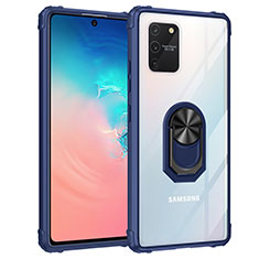 Custodia Silicone e Plastica Opaca Cover con Magnetico Anello Supporto MQ2 per Samsung Galaxy A91 Blu