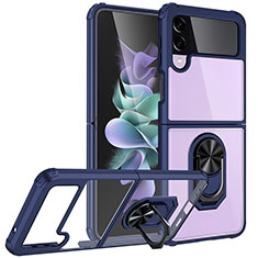 Custodia Silicone e Plastica Opaca Cover con Magnetico Anello Supporto MQ2 per Samsung Galaxy Z Flip4 5G Blu