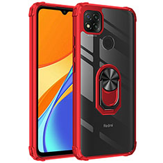 Custodia Silicone e Plastica Opaca Cover con Magnetico Anello Supporto MQ2 per Xiaomi POCO C3 Rosso