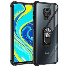 Custodia Silicone e Plastica Opaca Cover con Magnetico Anello Supporto MQ2 per Xiaomi Redmi Note 9 Pro Max Argento e Nero