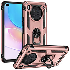 Custodia Silicone e Plastica Opaca Cover con Magnetico Anello Supporto MQ3 per Huawei Nova 8i Oro Rosa