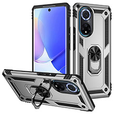 Custodia Silicone e Plastica Opaca Cover con Magnetico Anello Supporto MQ3 per Huawei Nova 9 Argento