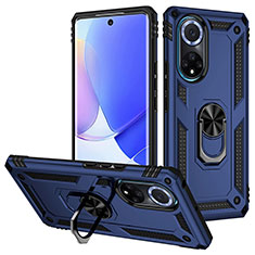 Custodia Silicone e Plastica Opaca Cover con Magnetico Anello Supporto MQ3 per Huawei Nova 9 Blu