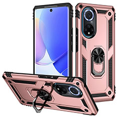 Custodia Silicone e Plastica Opaca Cover con Magnetico Anello Supporto MQ3 per Huawei Nova 9 Oro Rosa