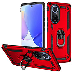 Custodia Silicone e Plastica Opaca Cover con Magnetico Anello Supporto MQ3 per Huawei Nova 9 Rosso