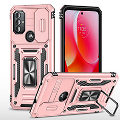 Custodia Silicone e Plastica Opaca Cover con Magnetico Anello Supporto MQ3 per Motorola Moto G Play Gen 2 Oro Rosa