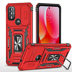 Custodia Silicone e Plastica Opaca Cover con Magnetico Anello Supporto MQ3 per Motorola Moto G Play Gen 2 Rosso