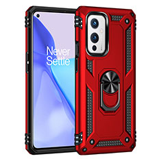 Custodia Silicone e Plastica Opaca Cover con Magnetico Anello Supporto MQ3 per OnePlus 9 5G Rosso