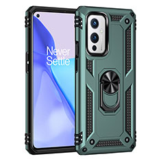 Custodia Silicone e Plastica Opaca Cover con Magnetico Anello Supporto MQ3 per OnePlus 9 5G Verde