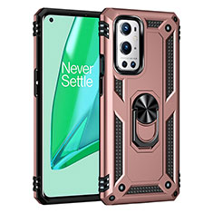 Custodia Silicone e Plastica Opaca Cover con Magnetico Anello Supporto MQ3 per OnePlus 9 Pro 5G Oro Rosa