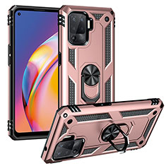 Custodia Silicone e Plastica Opaca Cover con Magnetico Anello Supporto MQ3 per Oppo Reno5 F Oro Rosa