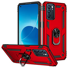 Custodia Silicone e Plastica Opaca Cover con Magnetico Anello Supporto MQ3 per Oppo Reno6 5G Rosso