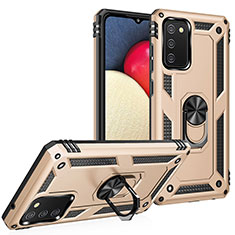 Custodia Silicone e Plastica Opaca Cover con Magnetico Anello Supporto MQ3 per Samsung Galaxy A02s Oro