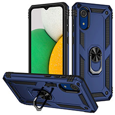 Custodia Silicone e Plastica Opaca Cover con Magnetico Anello Supporto MQ3 per Samsung Galaxy A03 Core Blu
