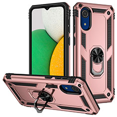 Custodia Silicone e Plastica Opaca Cover con Magnetico Anello Supporto MQ3 per Samsung Galaxy A03 Core Oro Rosa