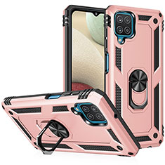Custodia Silicone e Plastica Opaca Cover con Magnetico Anello Supporto MQ3 per Samsung Galaxy A12 5G Oro Rosa