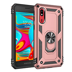Custodia Silicone e Plastica Opaca Cover con Magnetico Anello Supporto MQ3 per Samsung Galaxy A2 Core A260F A260G Oro Rosa