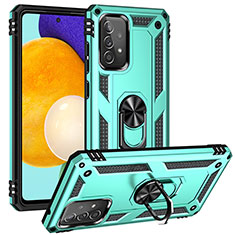 Custodia Silicone e Plastica Opaca Cover con Magnetico Anello Supporto MQ3 per Samsung Galaxy A52 5G Ciano