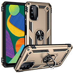 Custodia Silicone e Plastica Opaca Cover con Magnetico Anello Supporto MQ3 per Samsung Galaxy F52 5G Oro