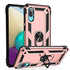 Custodia Silicone e Plastica Opaca Cover con Magnetico Anello Supporto MQ3 per Samsung Galaxy M02 Oro Rosa