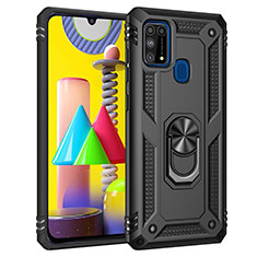 Custodia Silicone e Plastica Opaca Cover con Magnetico Anello Supporto MQ3 per Samsung Galaxy M21s Nero