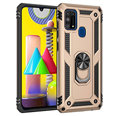 Custodia Silicone e Plastica Opaca Cover con Magnetico Anello Supporto MQ3 per Samsung Galaxy M21s Oro