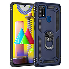 Custodia Silicone e Plastica Opaca Cover con Magnetico Anello Supporto MQ3 per Samsung Galaxy M31 Prime Edition Blu