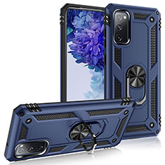 Custodia Silicone e Plastica Opaca Cover con Magnetico Anello Supporto MQ3 per Samsung Galaxy S20 FE 4G Blu