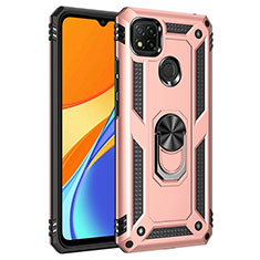 Custodia Silicone e Plastica Opaca Cover con Magnetico Anello Supporto MQ3 per Xiaomi POCO C3 Oro Rosa