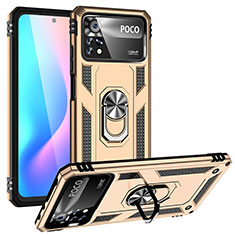 Custodia Silicone e Plastica Opaca Cover con Magnetico Anello Supporto MQ3 per Xiaomi Poco X4 Pro 5G Oro