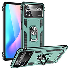 Custodia Silicone e Plastica Opaca Cover con Magnetico Anello Supporto MQ3 per Xiaomi Poco X4 Pro 5G Verde