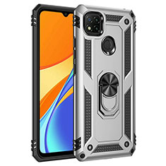 Custodia Silicone e Plastica Opaca Cover con Magnetico Anello Supporto MQ3 per Xiaomi Redmi 9 India Argento