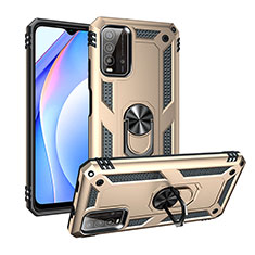 Custodia Silicone e Plastica Opaca Cover con Magnetico Anello Supporto MQ3 per Xiaomi Redmi 9 Power Oro