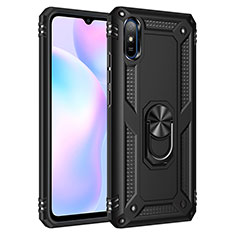 Custodia Silicone e Plastica Opaca Cover con Magnetico Anello Supporto MQ3 per Xiaomi Redmi 9i Nero