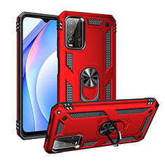 Custodia Silicone e Plastica Opaca Cover con Magnetico Anello Supporto MQ3 per Xiaomi Redmi 9T 4G Rosso