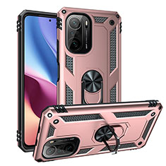 Custodia Silicone e Plastica Opaca Cover con Magnetico Anello Supporto MQ3 per Xiaomi Redmi K40 5G Oro Rosa