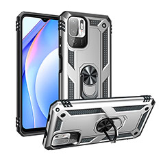 Custodia Silicone e Plastica Opaca Cover con Magnetico Anello Supporto MQ3 per Xiaomi Redmi Note 10 5G Argento