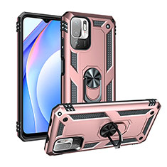 Custodia Silicone e Plastica Opaca Cover con Magnetico Anello Supporto MQ3 per Xiaomi Redmi Note 10 5G Oro Rosa