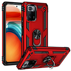 Custodia Silicone e Plastica Opaca Cover con Magnetico Anello Supporto MQ3 per Xiaomi Redmi Note 10 Pro 5G Rosso