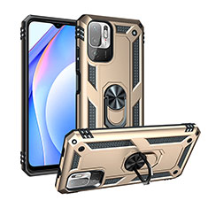 Custodia Silicone e Plastica Opaca Cover con Magnetico Anello Supporto MQ3 per Xiaomi Redmi Note 10T 5G Oro