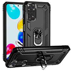 Custodia Silicone e Plastica Opaca Cover con Magnetico Anello Supporto MQ3 per Xiaomi Redmi Note 11 4G (2022) Nero