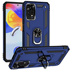 Custodia Silicone e Plastica Opaca Cover con Magnetico Anello Supporto MQ3 per Xiaomi Redmi Note 11 Pro 5G Blu