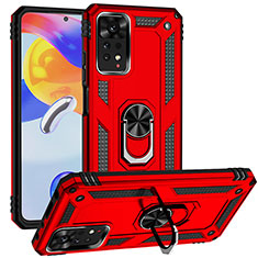 Custodia Silicone e Plastica Opaca Cover con Magnetico Anello Supporto MQ3 per Xiaomi Redmi Note 11 Pro 5G Rosso